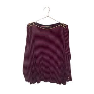 LAUREN Ralph Lauren Ladies 3X Navy/red stripe sweater. Gold rope & button